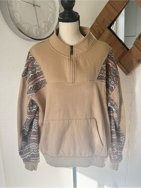 Victory Outfitters Southwestern Aztec 1/4 Zip Fleece Pullover Tan